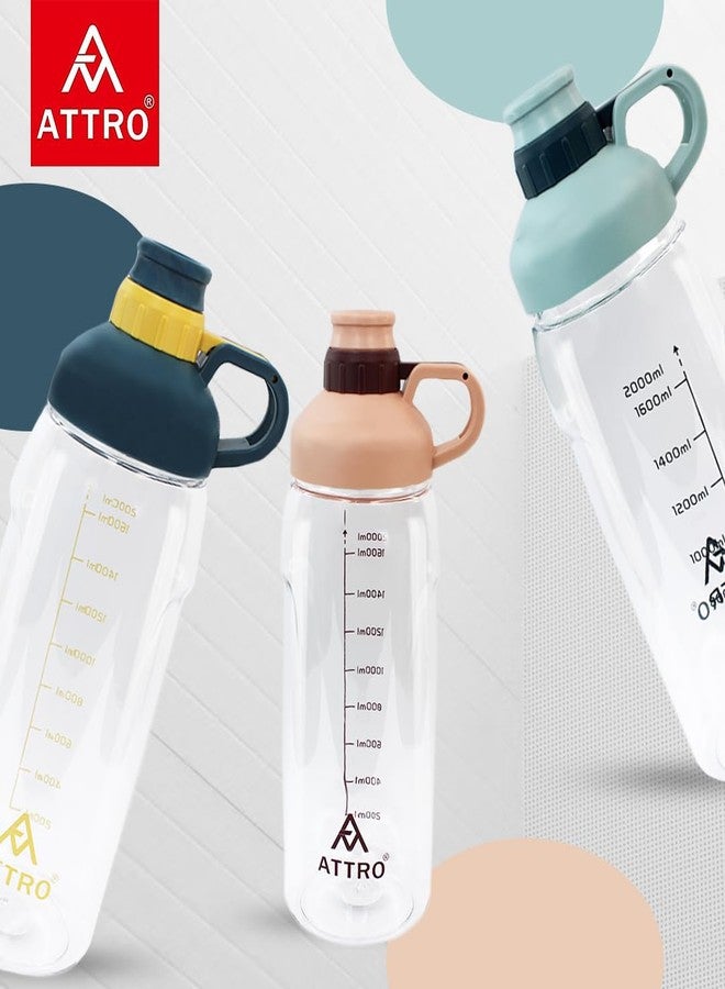 Attro Hydra Gym 2000ml Plastic Water Bottle with Easy to Carry Grip Handle & ML Mention for Daily Water Intake BPA Free Leak-Proof - Light Blue - Image 3